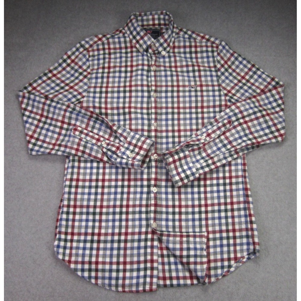 Vineyard Vines Shirt Mens Small Multi Plaid Slim Fit Button Down Whale Cotton